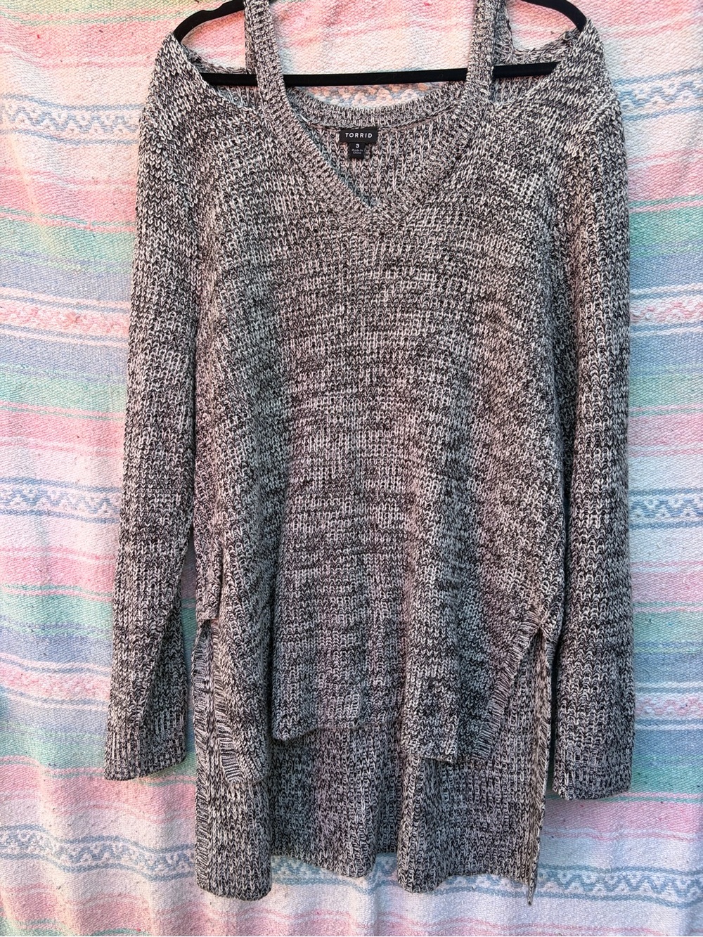 torrid Gray Marled V-Neck Side-Slit Knit Sweater